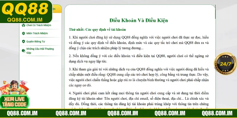 Điều Khoản Và Điều Kiện Tại QQ88 Giúp Hạn Chế Rủi Ro Cá Cược Các quy định cần nhớ khi tham gia cá cược trên nền tảng nhà cái